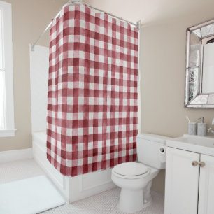 Rideaux De Douche Rayures à carreaux rouges et crème