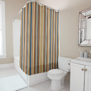 Rideaux De Douche Rayures bleu beige or et bronze