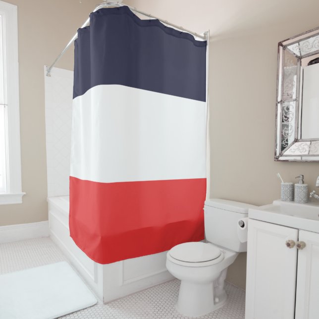 Rideaux De Douche Rayures Bleu Blanc & Rouge Rayé (En situation)