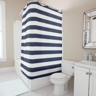 Rideaux De Douche Rayures Bleu Nuit et Blanc Couleurs Éditable
