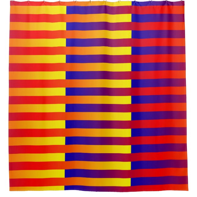 Rideaux De Douche Rayures Bleu Rouge Jaune (Devant)