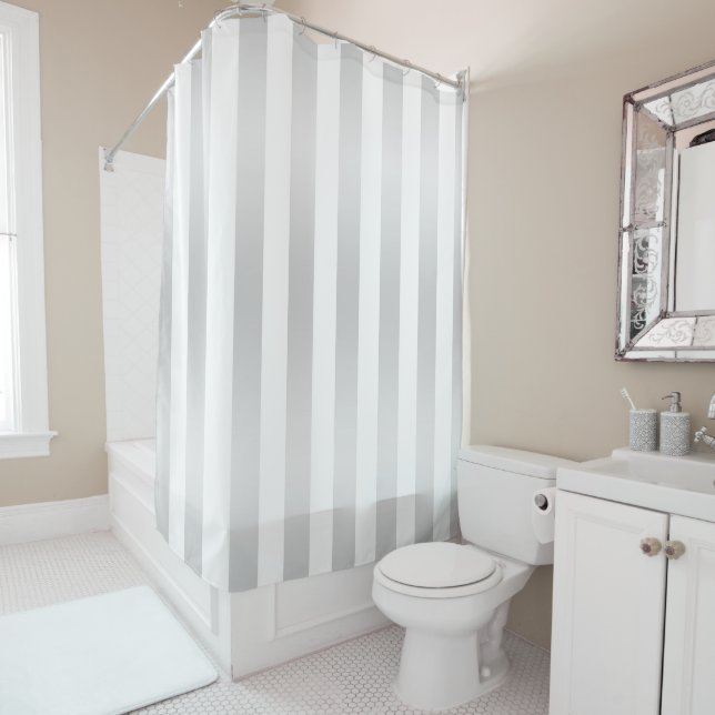 Rideaux De Douche Rayures chic moderne gris satin décoratif chic (En situation)