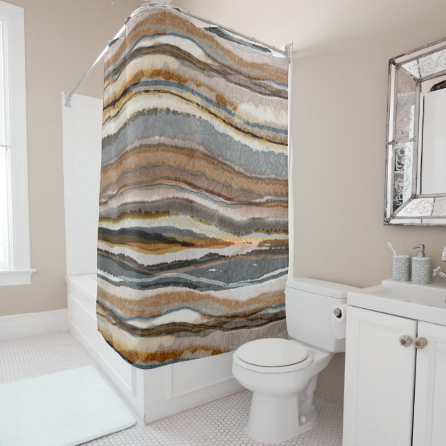 Rideaux De Douche Rayures d'agate neutres et terreuses modernes (En situation)