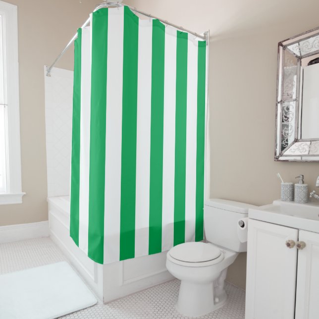 Rideaux De Douche Rayures de cabane vertes et blanches  (En situation)