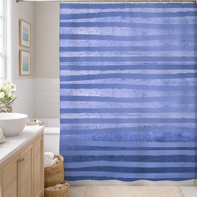 Rideaux De Douche Rayures de ton bleu contemporain (Créateur téléchargé)