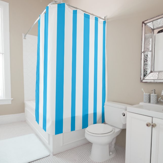 Rideaux De Douche Rayures d'été bleu ciel blanc (En situation)