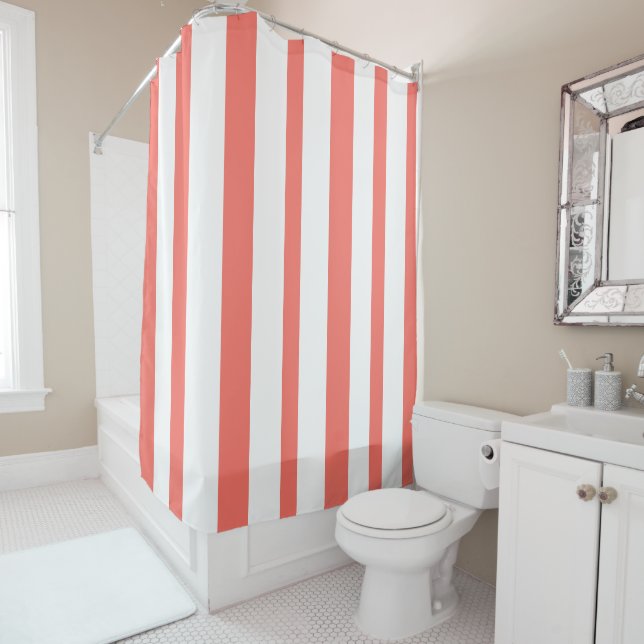 Rideaux De Douche Rayures estivales corail blanc pastel (En situation)