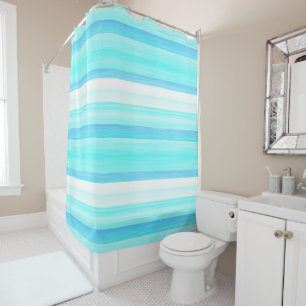 Rideaux De Douche Rayures fraîches d'aquarelle de turquoise d'Aqua