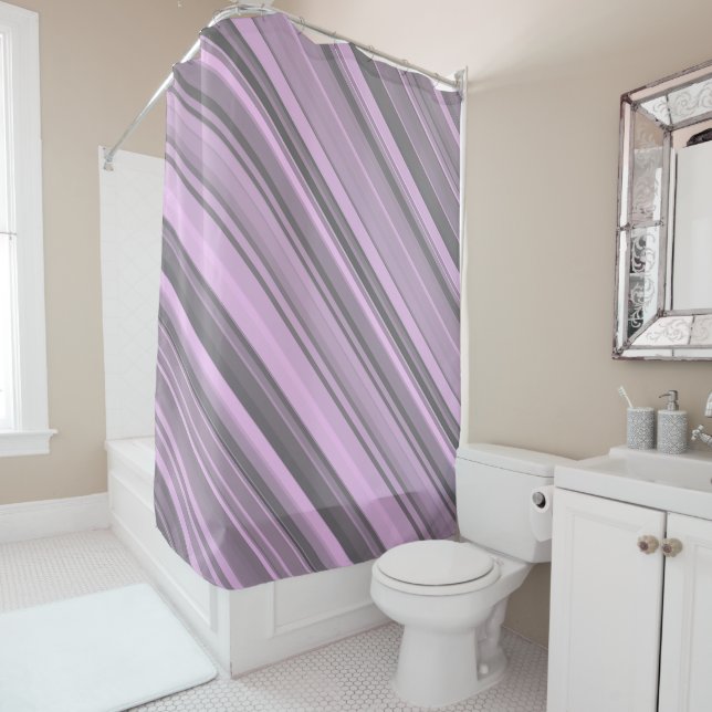 Rideaux De Douche Rayures Gris Violet (En situation)
