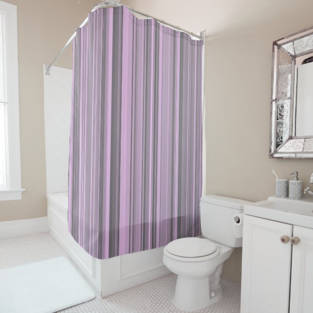 Rideaux De Douche Rayures Gris Violet (En situation)