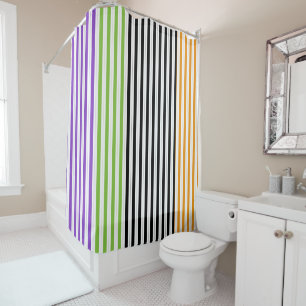Rideaux De Douche Rayures Halloween Violet Vert Noir Orange