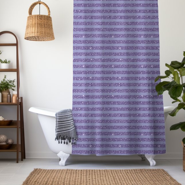Rideaux De Douche Rayures horizontales de style pailleté d'améthyste (Créateur téléchargé)