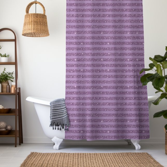Rideaux De Douche Rayures horizontales de style pailleté mûre atténu (Créateur téléchargé)