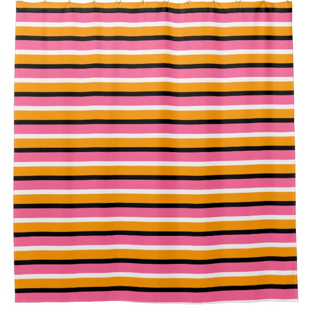 Rideaux De Douche Rayures horizontales orange rose et lignes (Devant)