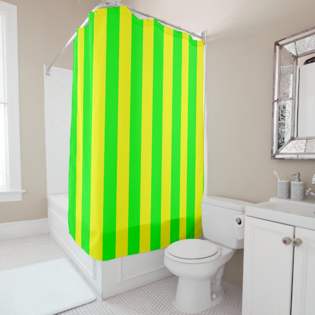 Rideaux De Douche Rayures Jaune Citron et Vert Citron  (En situation)