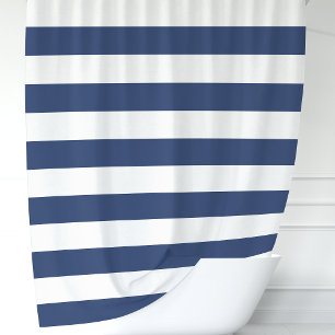 Rideaux De Douche Rayures larges bleues et blanches de la marine mod