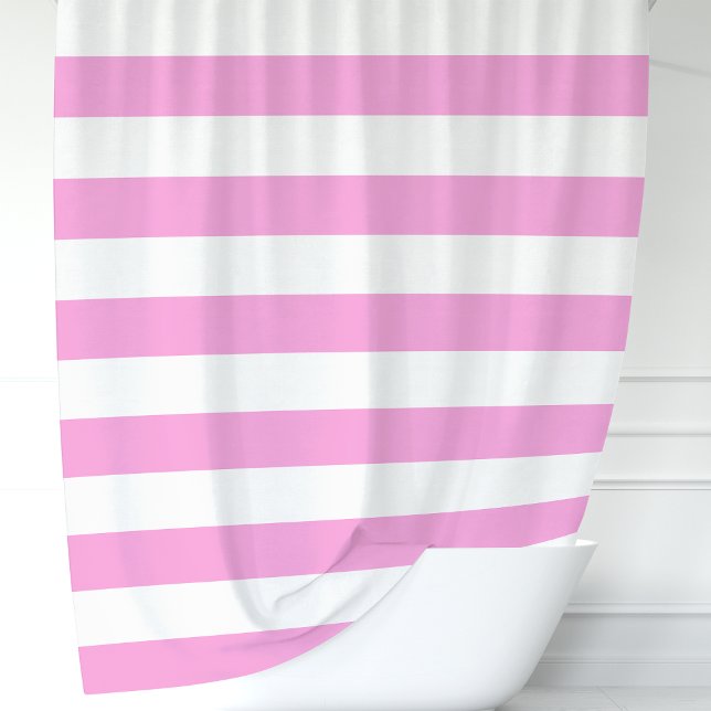Rideaux De Douche Rayures larges roses et blanches modernes (Créateur téléchargé)