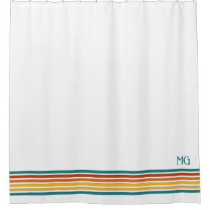 Rideaux De Douche Rayures minimalistes monogrammées rétro