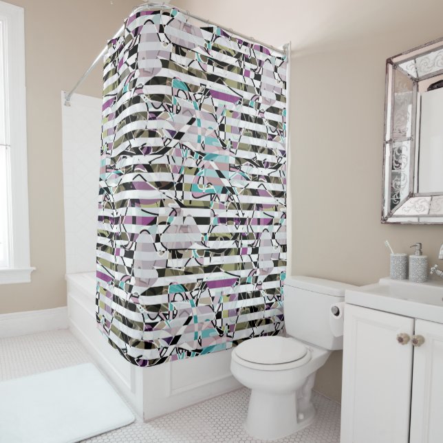 Rideaux De Douche rayures motif rayées Abstraites beige turquoise p (En situation)