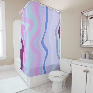 Rideaux De Douche Rayures ondulées roses, bleues et violettes