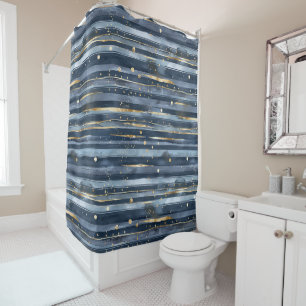Rideaux De Douche Rayures Points Or Bleu