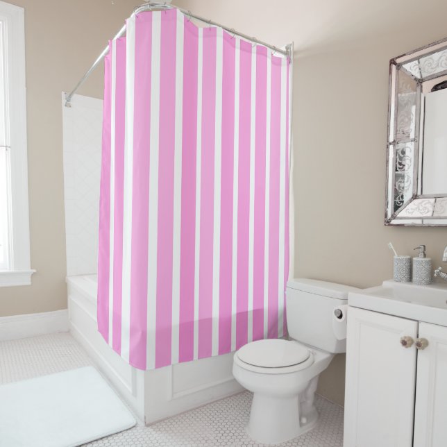 Rideaux De Douche Rayures roses et blanches  (En situation)
