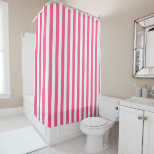 Rideaux De Douche Rayures verticales de roses indien et de blanc