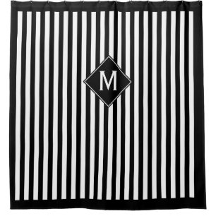 Rideaux De Douche Rayures verticales et monogramme noirs et blancs