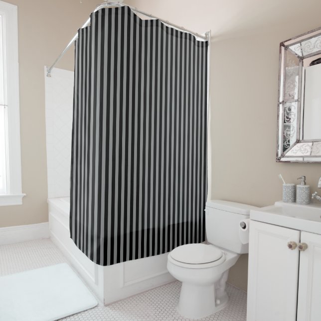 Rideaux De Douche Rayures verticales noir gris Motif rayé Chic (En situation)