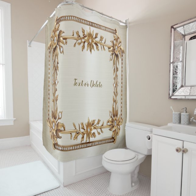 Rideaux De Douche Rectangle doré Fleurs Dimonées brillantes (En situation)