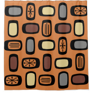 Rideaux De Douche Rectangles arrondies MCM du milieu du siècle Orang