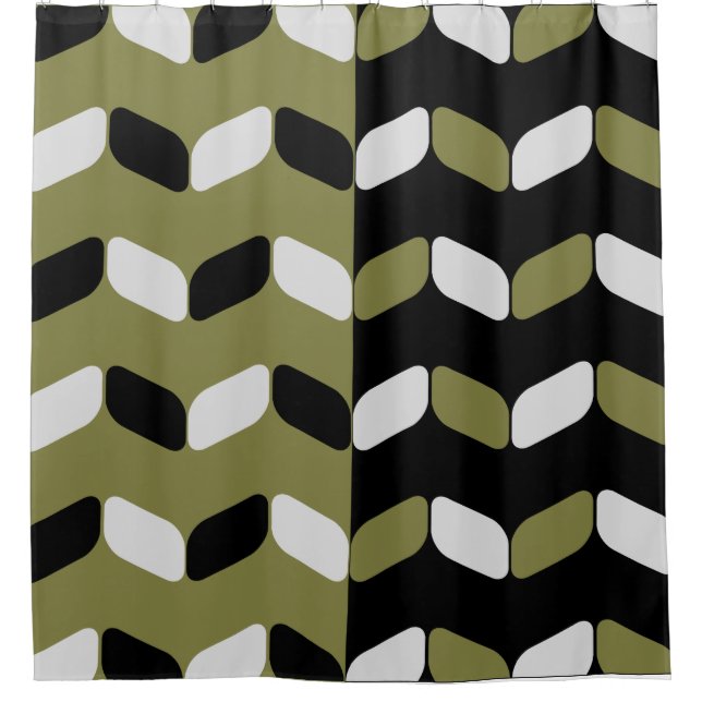 Rideaux De Douche Rectangles diagonales noir vert olive (Devant)