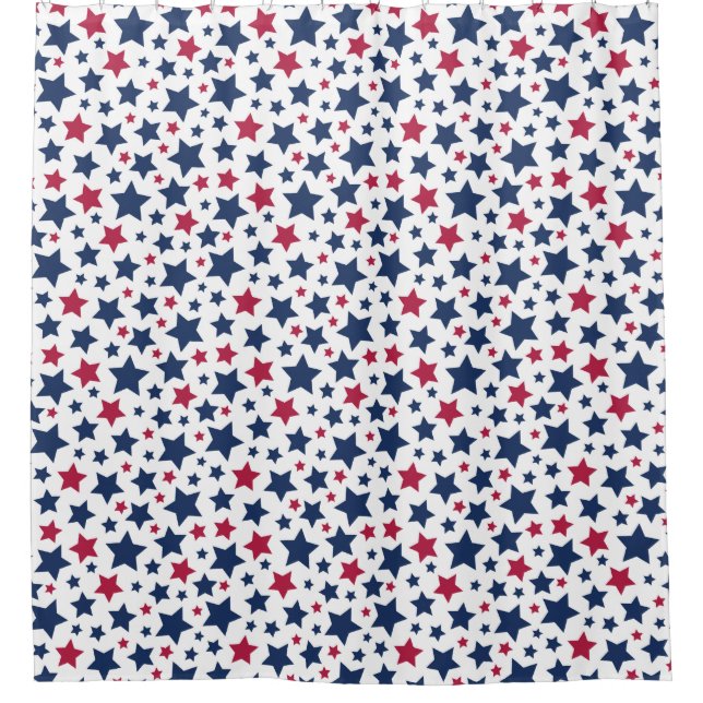 Rideaux De Douche Red and Blue Stars - motif de drapeau américain (Devant)