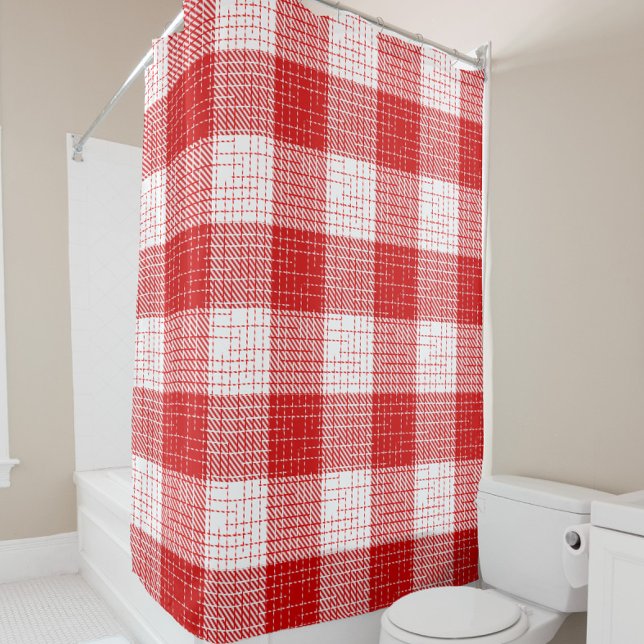 Rideaux De Douche Red and White Bold Checkered Plaid Design  (Créateur téléchargé)