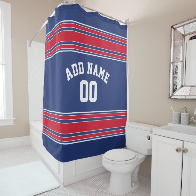 Rideaux De Douche Red Blue Stripes Sports Jersey U peut CHANGER DE C (En situation)