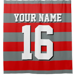 Rideaux De Douche Red Charcoal Sports Jersey Preppy Stripe