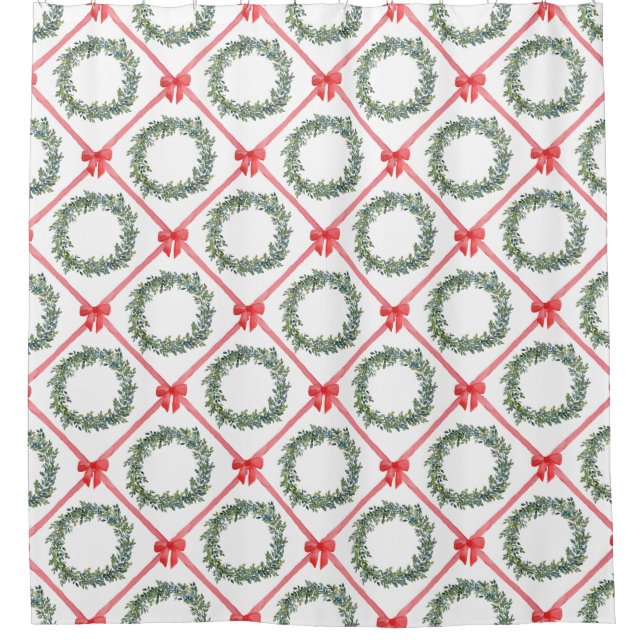 Rideaux De Douche Red Christmas Bow Boxwood Wreath Shower Curtain (Devant)
