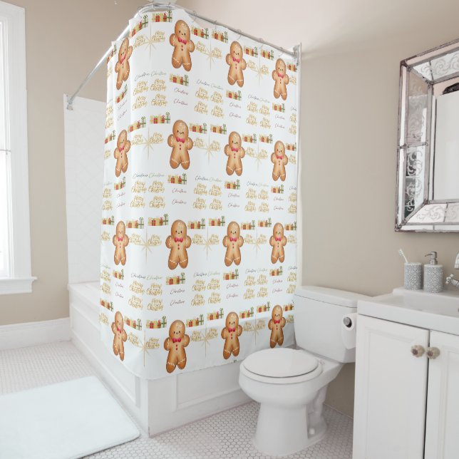 Rideaux De Douche red Christmas  happy day and Christmas (En situation)