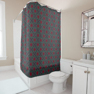 Rideaux De Douche Red Floral With Green and Blue