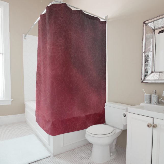 Rideaux De Douche Red Flowers print shower curtain (En situation)