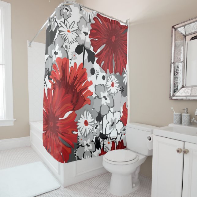 Rideaux De Douche Red Gerbera Daisies (En situation)