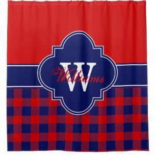 Rideaux De Douche Red Navy Blue Buffalo Plaid 1ICBR Monogramme