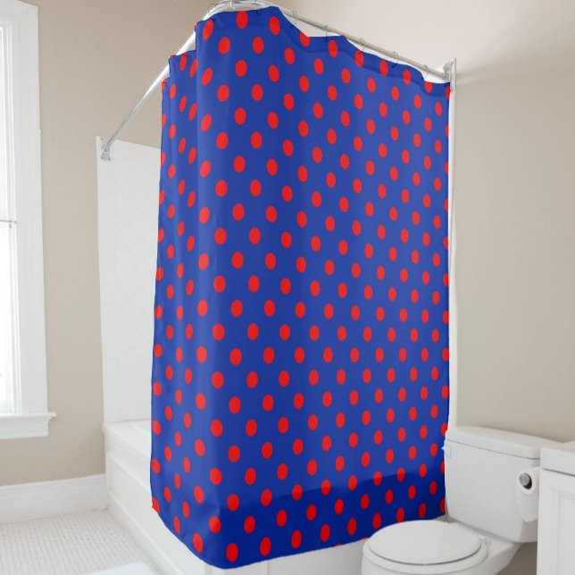 Rideaux De Douche Red On Blue Polka Dots Pattern Design  (Créateur téléchargé)