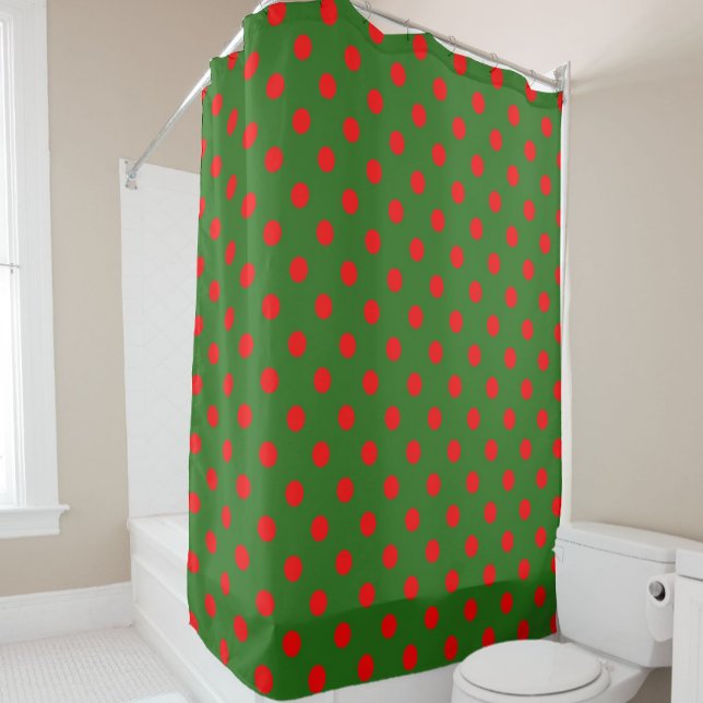 Rideaux De Douche Red On Green Polka Dots Pattern Design  (Créateur téléchargé)