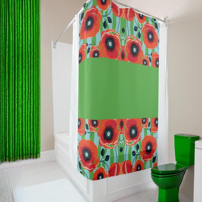Rideaux De Douche Red Poppies Apple Green (Créateur téléchargé)