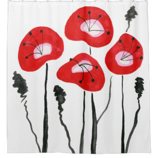 Rideaux De Douche Red Poppies Boho Décor Moderne Salle De Bains