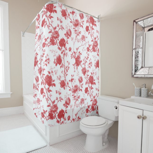 Rideaux De Douche Red Roses Floral  (En situation)