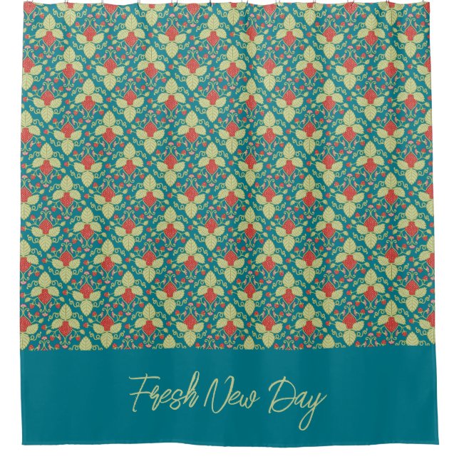 Rideaux De Douche Red Strawberry fruit and pink blossoms (Devant)