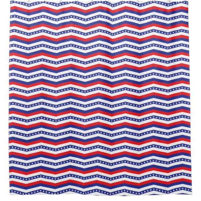 Rideaux De Douche Red White and Blue Stars and Stripes Chevron (Devant)