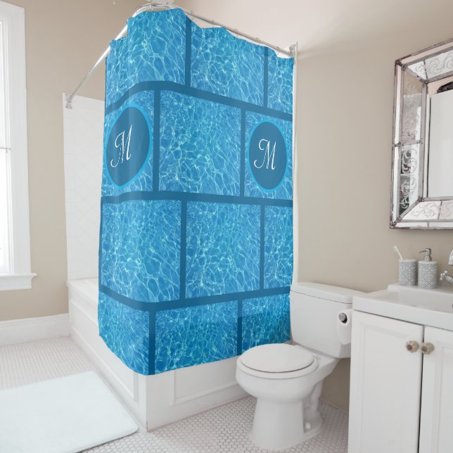 Rideaux De Douche Réflexions Monographiques Bleues Lumineuses (En situation)